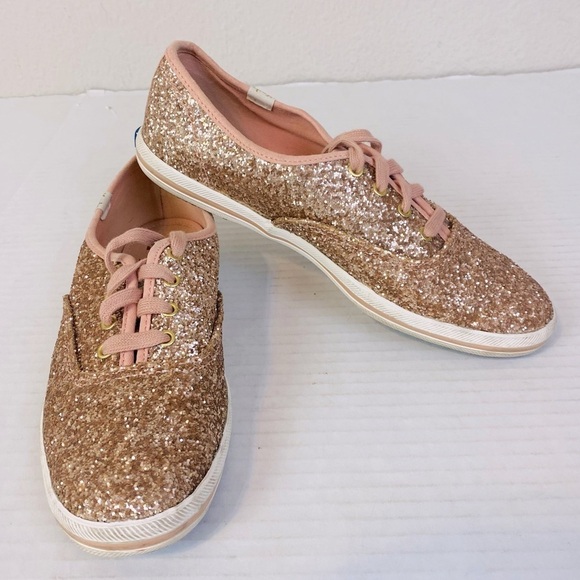 Keds x Kate Spade Rose Gold Glitter Lace Up Sneakers Size 7.5 - Picture 1 of 6
